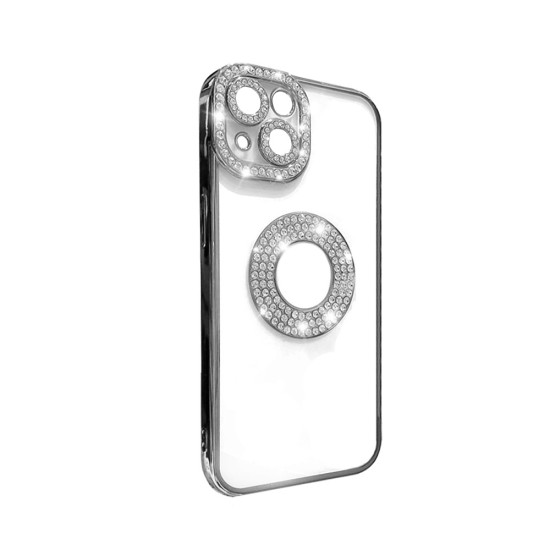 Capa de Silicone Suave com Design de Diamante para Apple iPhone 14 Prata